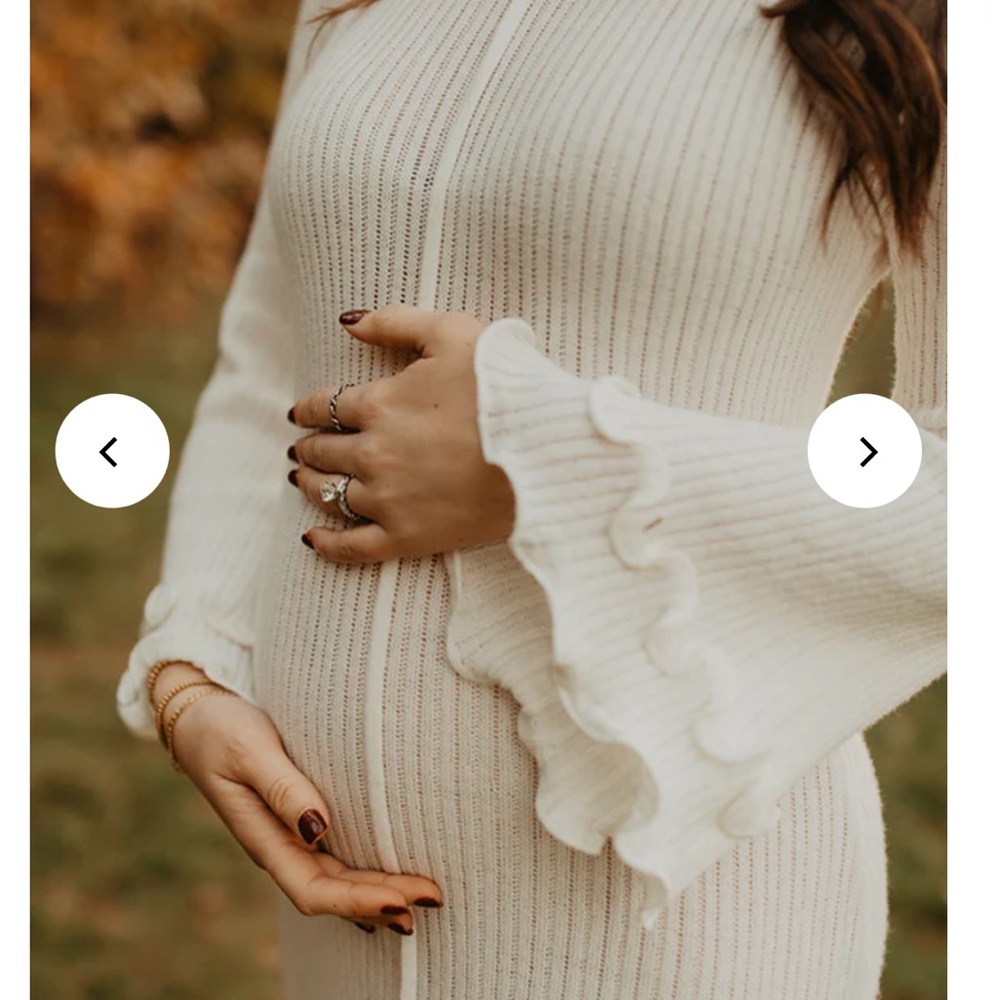 Elegant Long Sleeve Maternity Dress - Cream